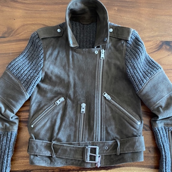 AllSaints Denell suede biker jacket US2 taupe - Picture 7 of 8